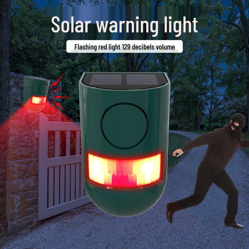 Solcellsdriven stöldskyddslarm med ljud och ljus för utomhusbruk, gårdar och dammar