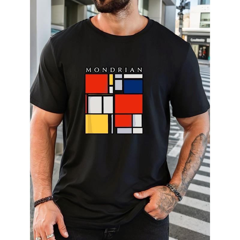 Hot - Selling Mondrian - Style Geometric Graphic T - Shirt High - End Digital Print Round Neck Men's Regular Short Sleeve Cool Niche Trendy Brand