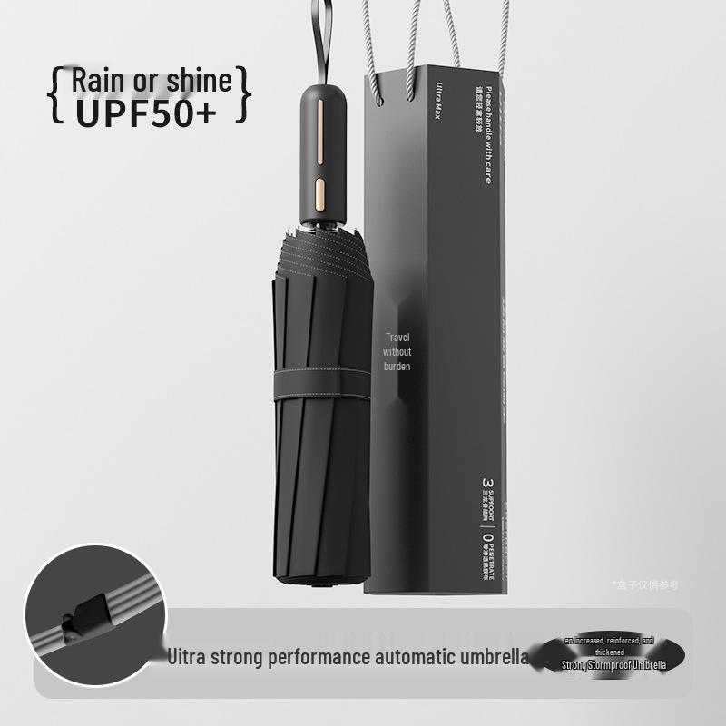 24-Bone Automatic Windproof Folding Umbrella for Men, Rain or Shine, with UV Sun Protection