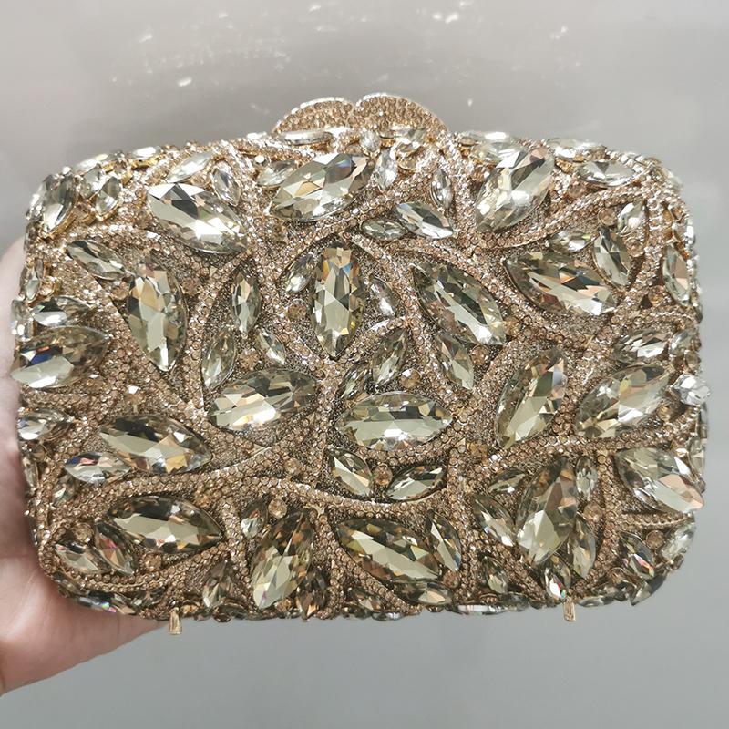WHTUOHENG Bolso de Noche Plateado con Piedra Grande para Mujer Bolso de Mano Nupcial con Diamantes Cartera de Mano con Pedrería para Cena de Boda
