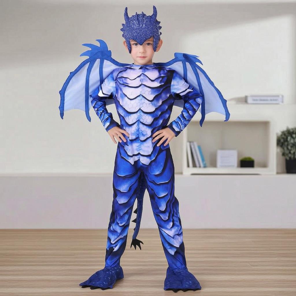 Ice Frost Dragon Cosplay Outfit For Children Made Of Polyester With Long Sleeves For Party Fun