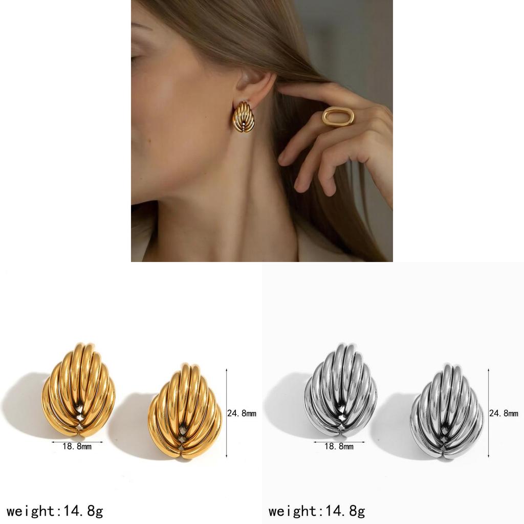Geometric Stainless Steel Earrings For Women With Pvd Finish For Trendy Fashion