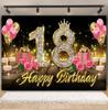 Black and Gold Balloon Gift Theme 18th Birthday Banner Backdrop Cloth Adult Gift Birthday Party Decoration Photography Backdrop
