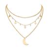 European-American Pentagram Pendant Necklace Set with Sparkling Zircon and Simple Star and Moon Design
