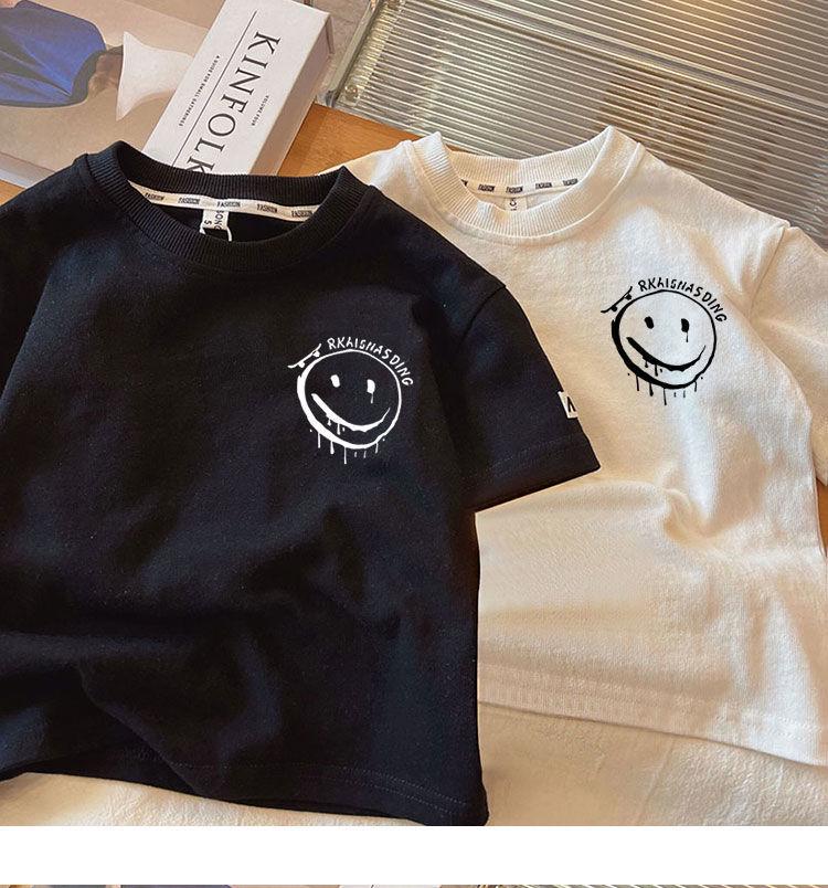 Kids' Summer 2024 Boys' Cotton T-Shirt: Trendy Loose-Fit Short Sleeve Top