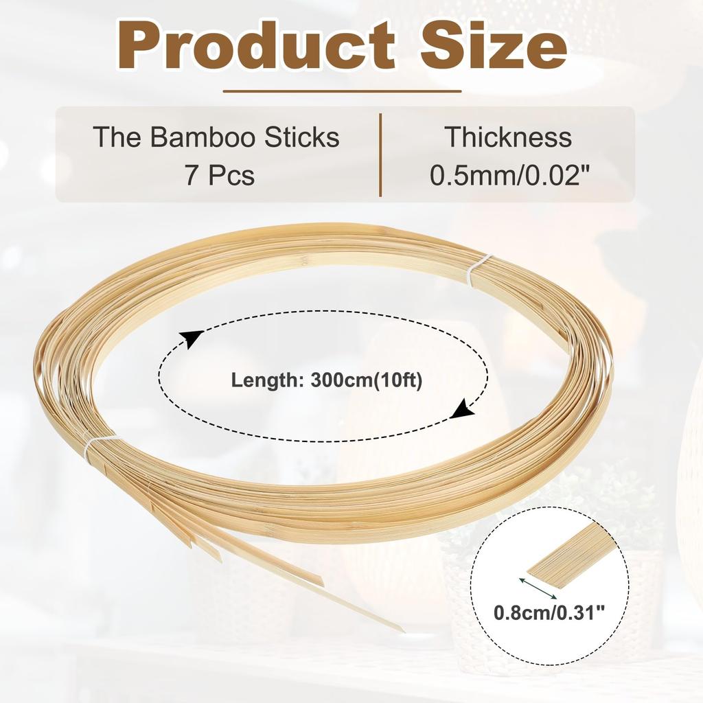Uxcell 7 Rolls of Knitting Bamboo X Basket Weaving Wicker Repair Thick Thin Bamboo Strips for Basket DIY and Chandeliers Strips, 0.31" 10ft, Supplies,