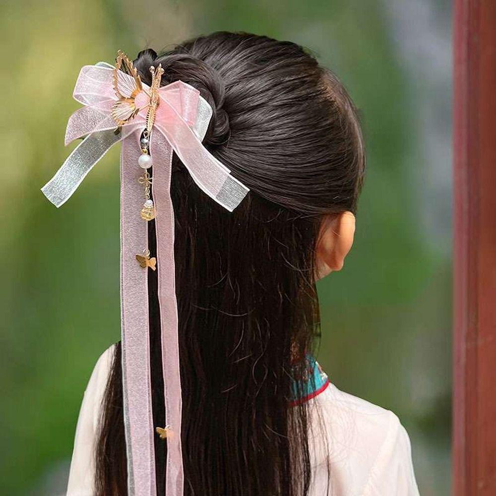 

Headdress Long Streamer Chinese Style Hair Clip Children Hair Accessory Headwear Girl Hairpin