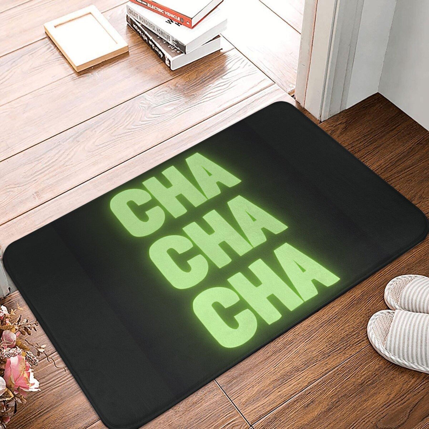

CHA CHA CHA Fluorescent Green Text Print Mat, Black Background Polyester Floor Rug for Indoor Home Decor 40x60cm