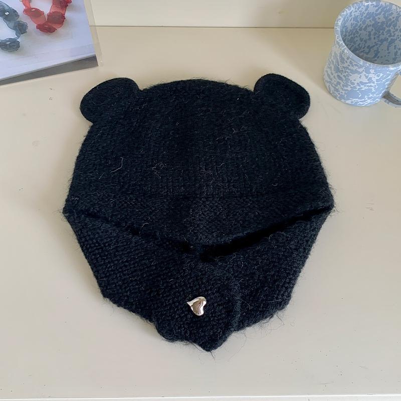 Cute Three-dimensional Bear Ears Wool Hat Women's Autumn and Winter New Warm Knitted Ear Hat Tide