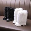 Warme lange Plüsch-Stiefel mit Reißverschluss hinten für Mädchen 2025 Winter Komfort Dicke Sohle Rutschfeste Stiefeletten Modische Unifarbene Kunstpelzstiefel Kind
