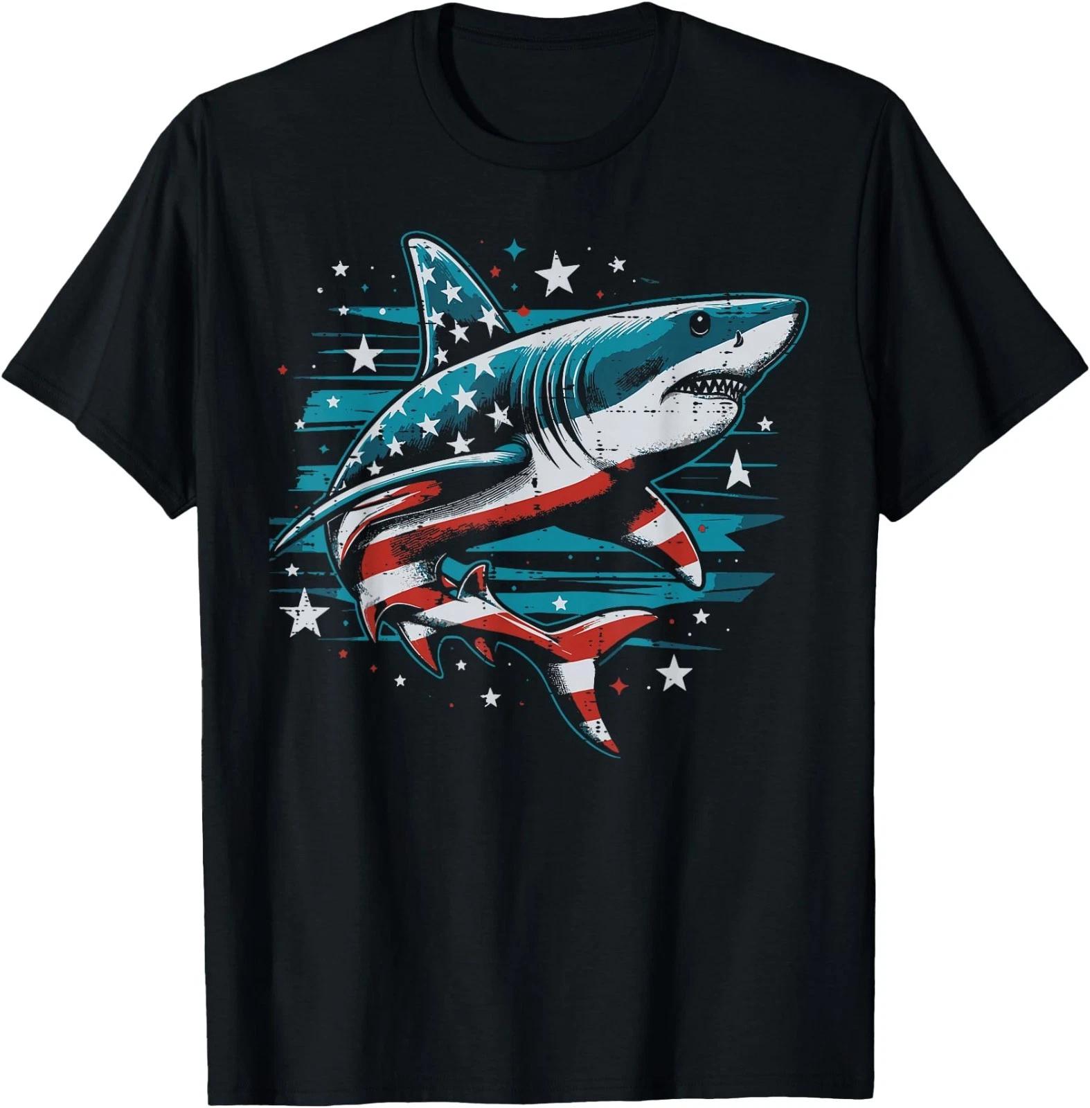 4th Of July Shark American Flag Patriot Boys Kids Men Women T-Shirt S