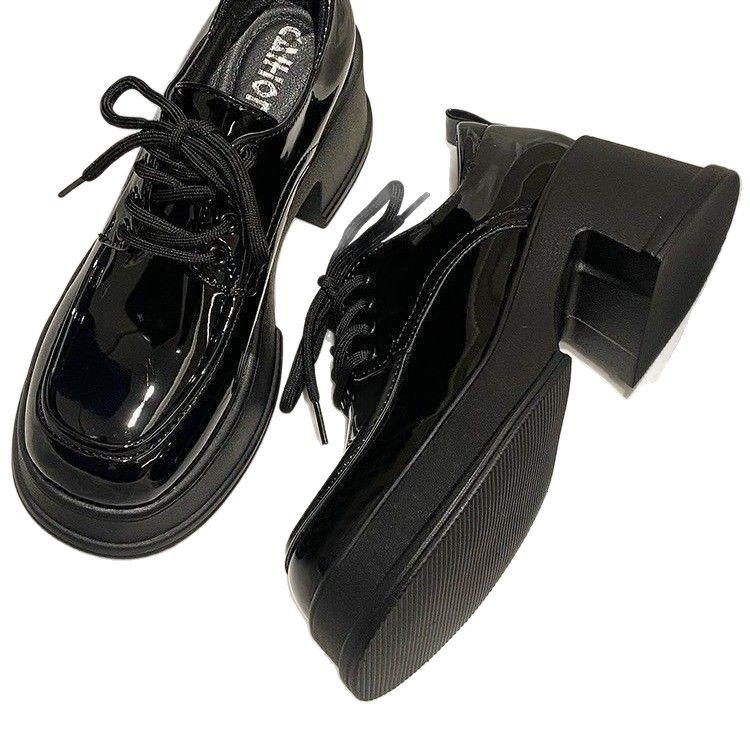 Sko i skinn for kvinner 2025 nye allsidige sko med rund tå og høydeøkende såle, høyhælte sko med myk såle, Le Fu-kvinner