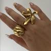 Unique Stainless Steel Pearls Flower Rings for Women Men Punk Hip Hop Geometry Irregular Finger Rings Tarnish Resistant Jewelry