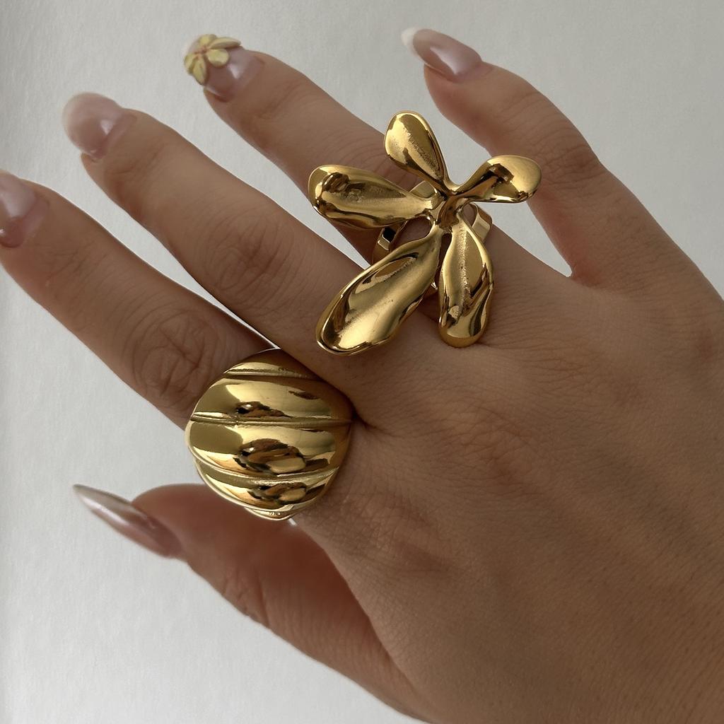 Unique Stainless Steel Pearls Flower Rings for Women Men Punk Hip Hop Geometry Irregular Finger Rings Tarnish Resistant Jewelry