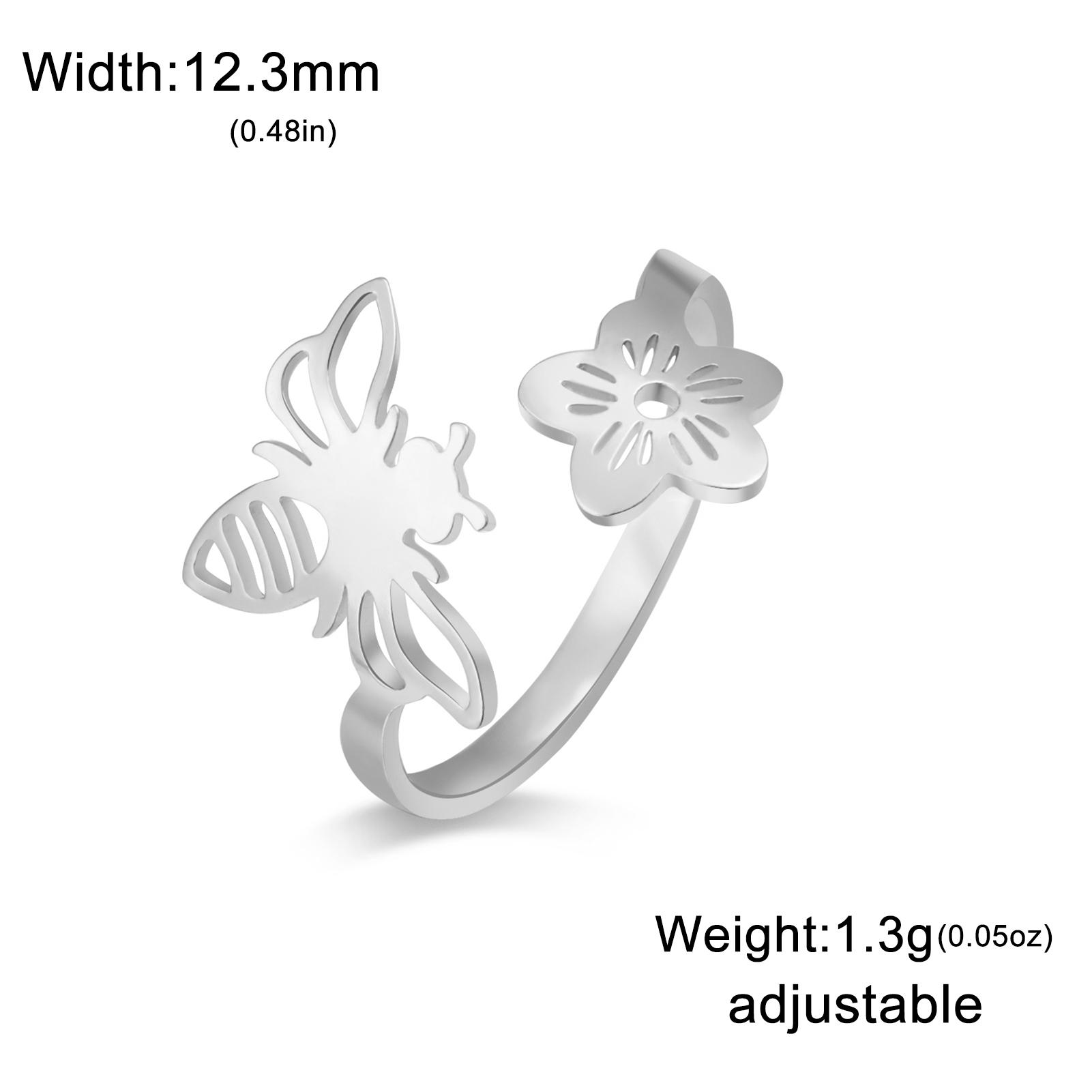 

Teamer Lovely Romantic Flower Bee Dragonfly Bowknot Ring Stainless Steel Gold Color Ring for Women Girls Spring Summer Jewelry