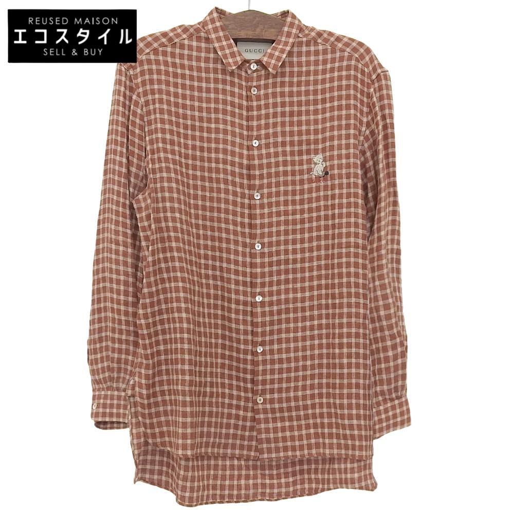 

GUCCI Excellent condition men s long-sleeved shirt with a zipper and cat embroidery, brown, size 50, 609042 tops 50 BrownUsed