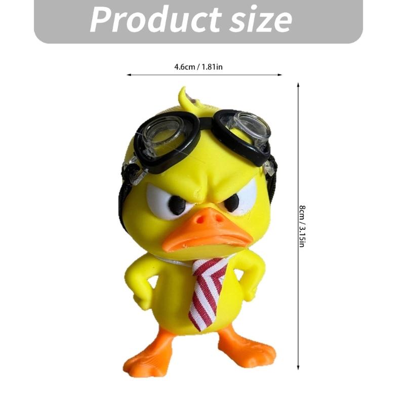 Funny Angry Ducks Figurines Angry Yellow Ducks Desk Decors with Goggles Striped Tie, 2Piece Character Pair for Desks, Shelves, and Distinctive Indoor