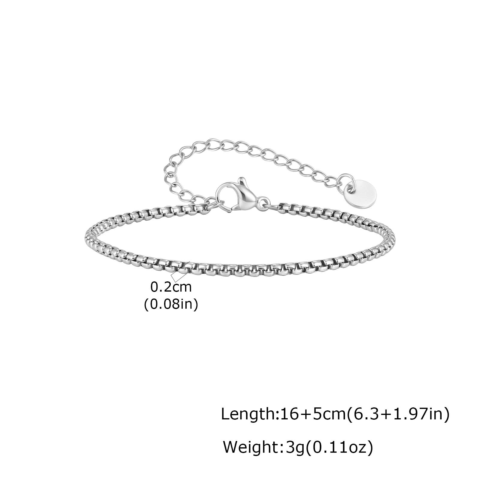 316L Stainless Steel Box Link Chain Bracelet for Women, 2mm Adjustable Anti-Allergy Fashion Wrist Chain
