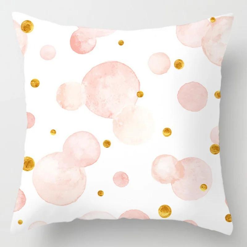 Pink Marble Polyester Pillowcase Leather Leaf Flower Cushion Cover Living Room Home Decoration Sofa Geometric