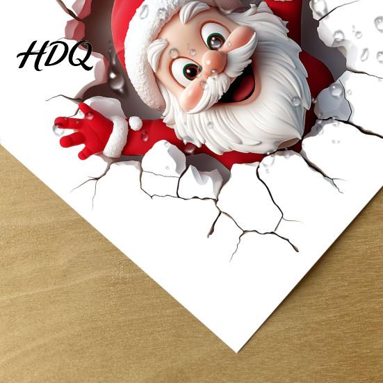 Holiday Window Clings Christmas Toilet Sticker Funny Santa Claus Lid Tank 3D Hole Effect Wall Art Self-Adhesive Waterproof PVC Decal for Bathroom