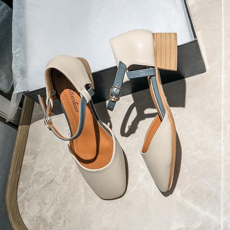 

Женские сандалии из мягкой кожи на среднем каблуке, сумка-голова, модная повседневная обувь, туфли Мэри Джейн 39 синий