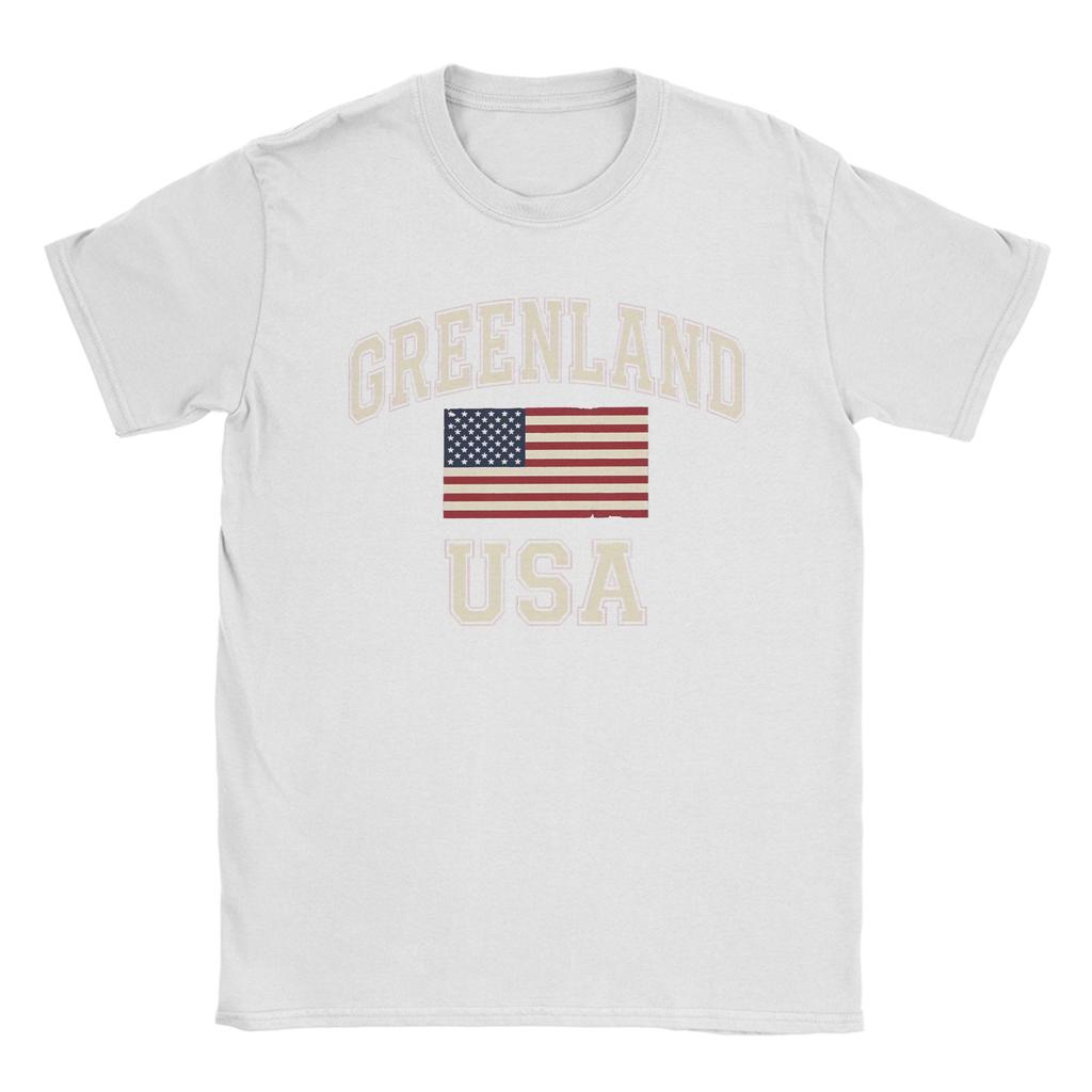 Greenland Vintage USA Flag TShirts Men  Vintage 100 Cotton Tees Round Collar Short Sleeve T Shirt Classic Tops