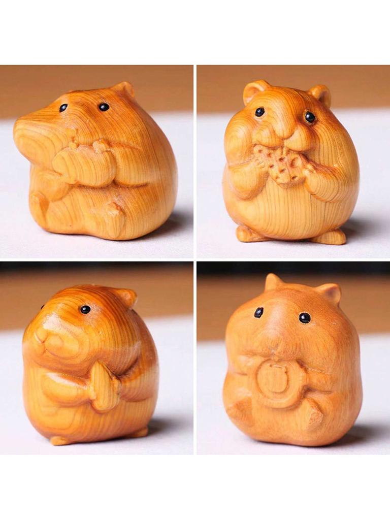 Exquisite Hand Crafted Wood Carved Hamster Statue Small Animal Figurine for Collectors