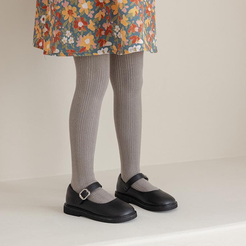 23 Girl's Combed Cotton Tights - Spring/Autumn, Solid Color, Vertical Stripes, Medium/Large