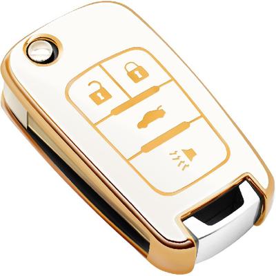 FEYOUN Key Fob Cover Compatible With Buick Encore Chevy Chevrolet Camaro Equinox Impala Sonic Trax GMC Terrain Flip 4 Buttons TPU Remote Keyless Key