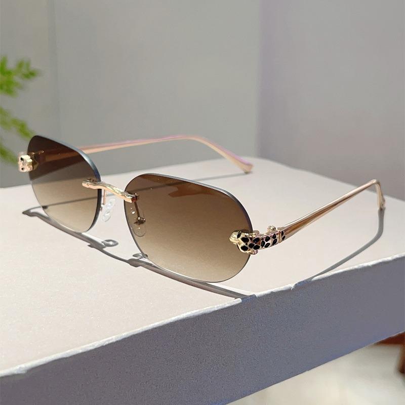Rimless Oval Sunglasses Men New Fashion Vintage Gradient Casual Shades Women Trendy Luxury Brand Design Decor Sun Glasses