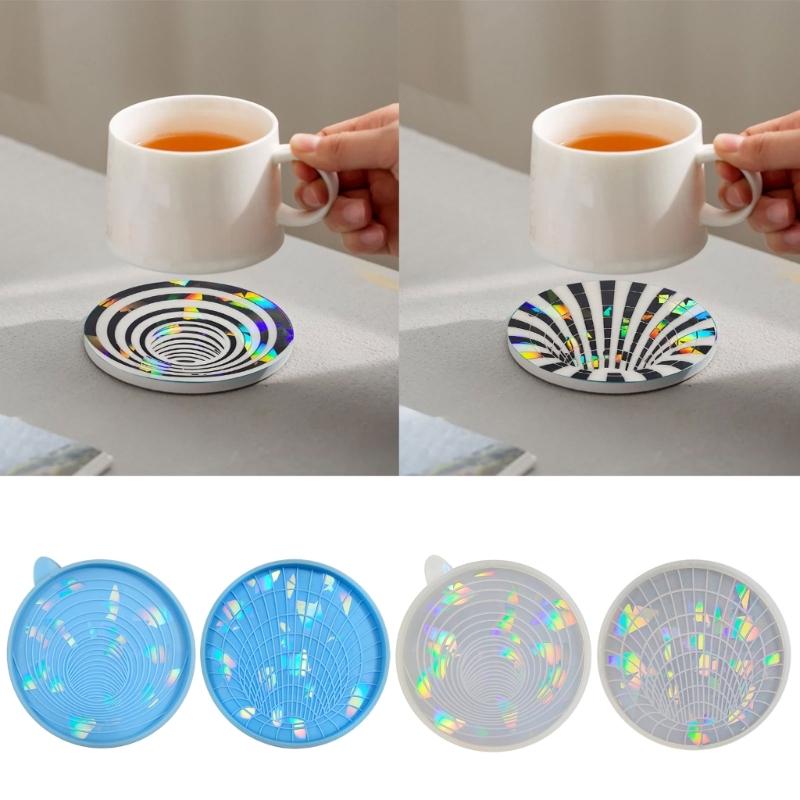 Untersetzer Holographische Silikonform DIY Runder Untersetzer Holographisches Laser Licht und Schatten Tassenuntersetzer Dekoration Harzformen