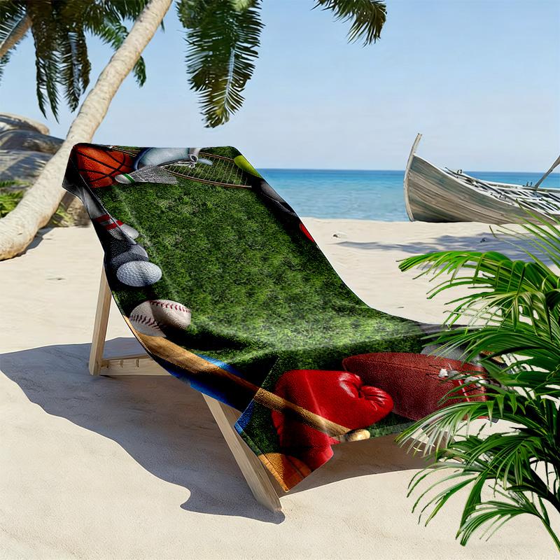 Sports Print Beach Towel, Large Soft Quick Dry Towel for Beach Camping Swimming