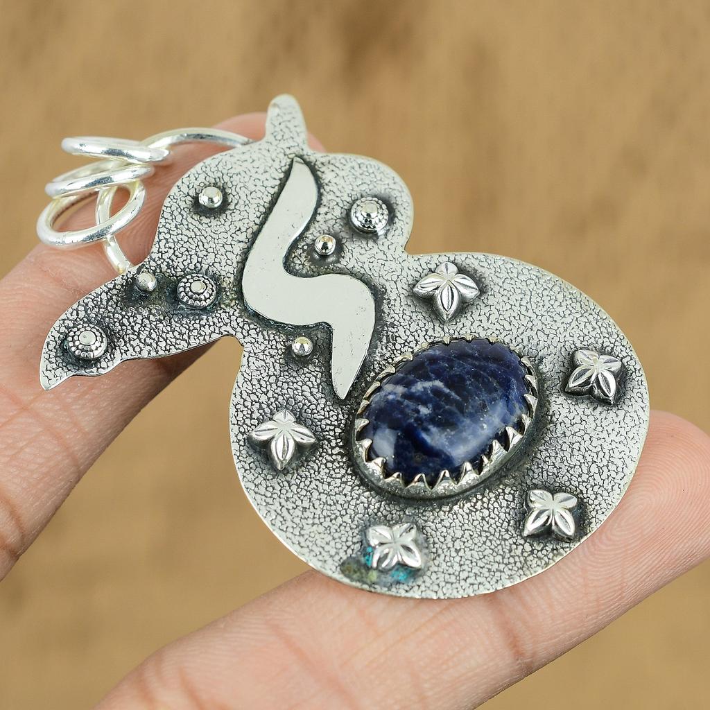 Natural Sodalite Gemstone Pendant Blue 925 Sterling Silver Indian Jewelry