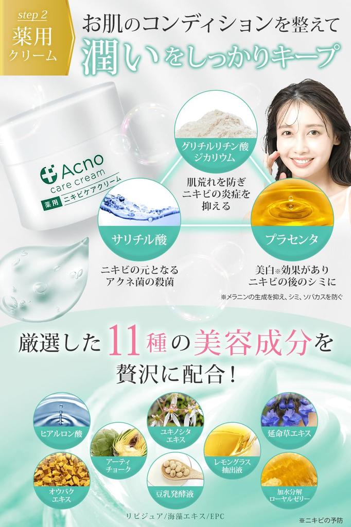 Acne and Acne Scar Care Medicated Acno Lotion and Cream Set For back acne and Contains three active Can be used on the whole Made in Japan