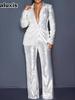 Elegant Commute Slim Fit Sequined Blazer Suit Set for Women