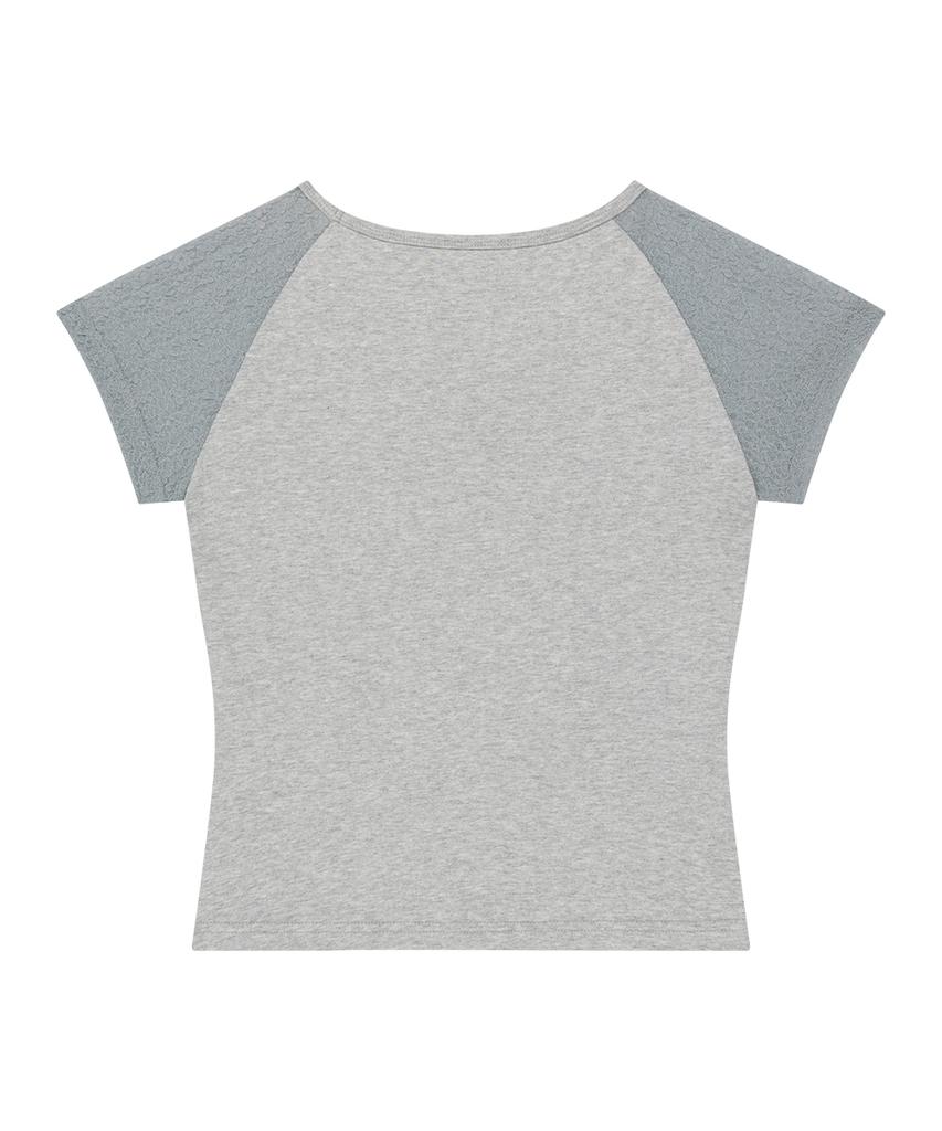 ILLIGO Lace Ribbon Contrast T-Shirt Melange