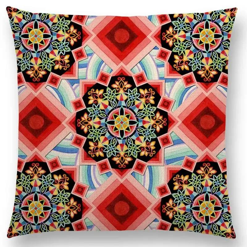 Beaux Art Boho Millefiori Geometric Floral Pattern Festival Mandala Elizabethan Pastel Flowers Cushion Cover Sofa Pillow Case