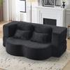 Large Black Floor Sofa with 4 Throw Pillows, Flannel, High-density Foam Folding Mattress, for Living Room, Guest Room, Bedroom, No Assembly Required