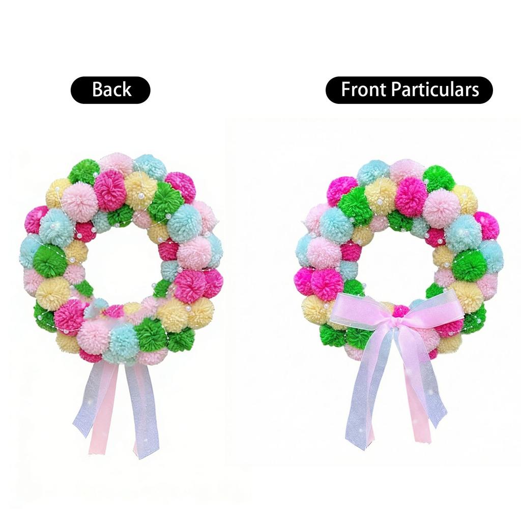 Easter Wreath Door Decoration Hanging Floral Circle, Plush Balls For Indoor Outdoor Porch Decoration