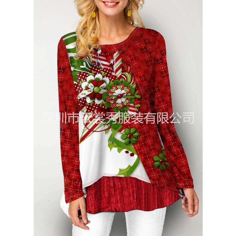 IHUASU Women's Fashion Casual Long Sleeve O-Neck Blouses & Shirts