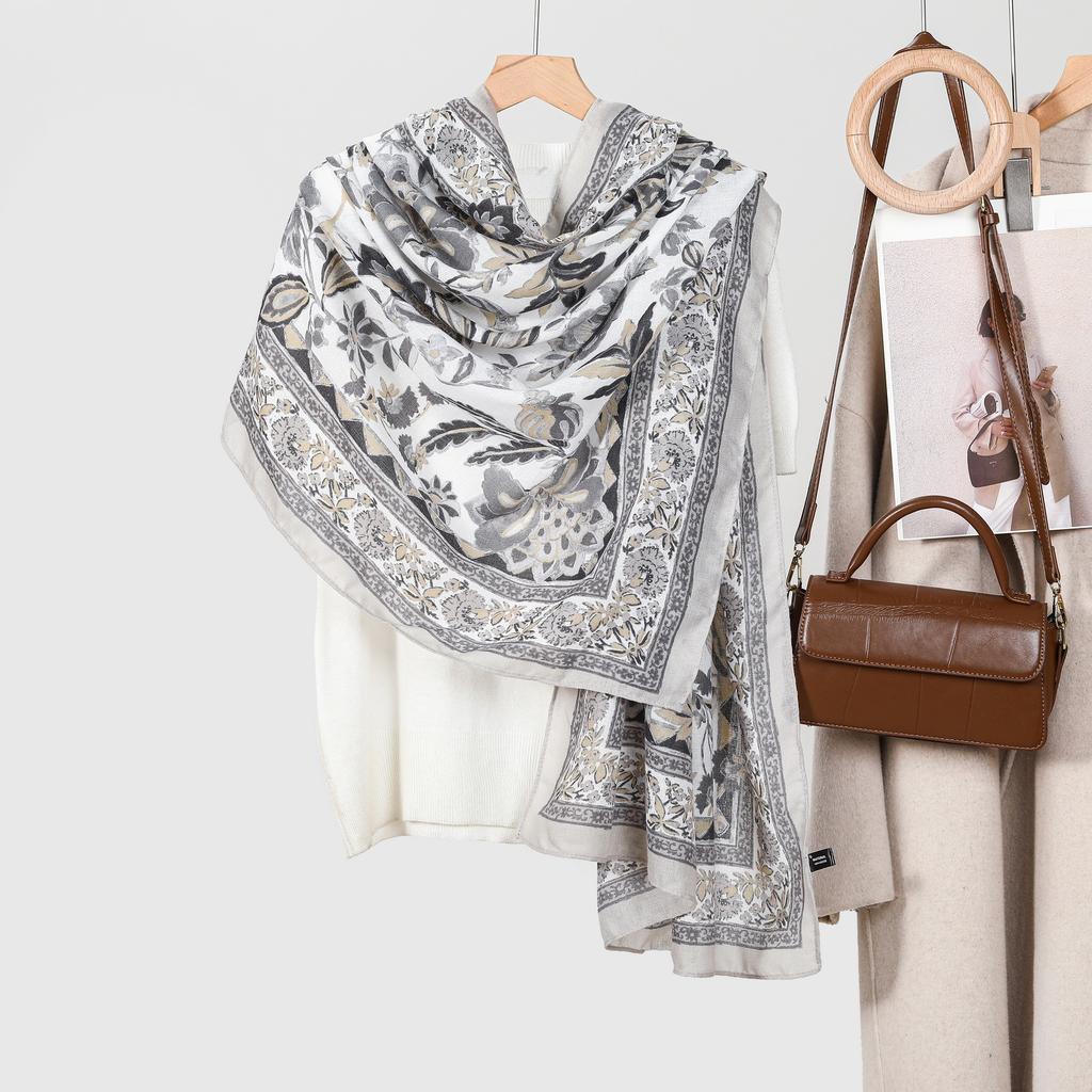 2025 New Cotton and Linen Feel Simple Color Matching Scarf Korean Version Fashion Foreign Style Travel Sunscreen Yarn