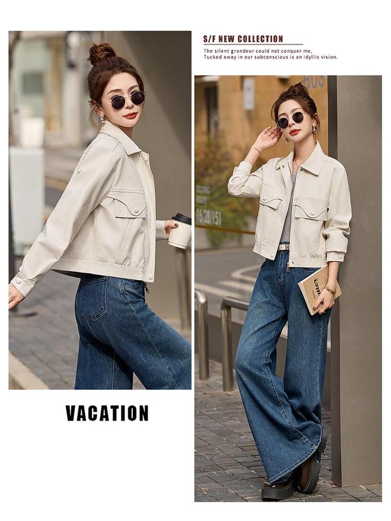 Women's Petite Short PU Leather Jacket - 2025 Spring Fashion Versatile Casual Coat (Model XG9971)