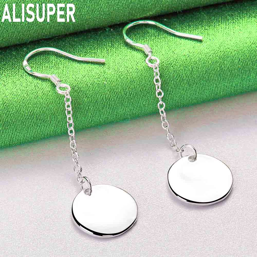 925 Sterling Silver Simple Polished Round Pendant Earrings - Fashionable Banquet Jewelry