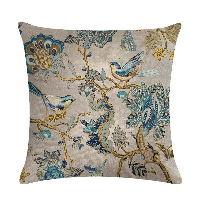American Country Flower Bird Series Flax Embrace Pillowcase Home Sofa Adornment Cushion Cover 45*45cm