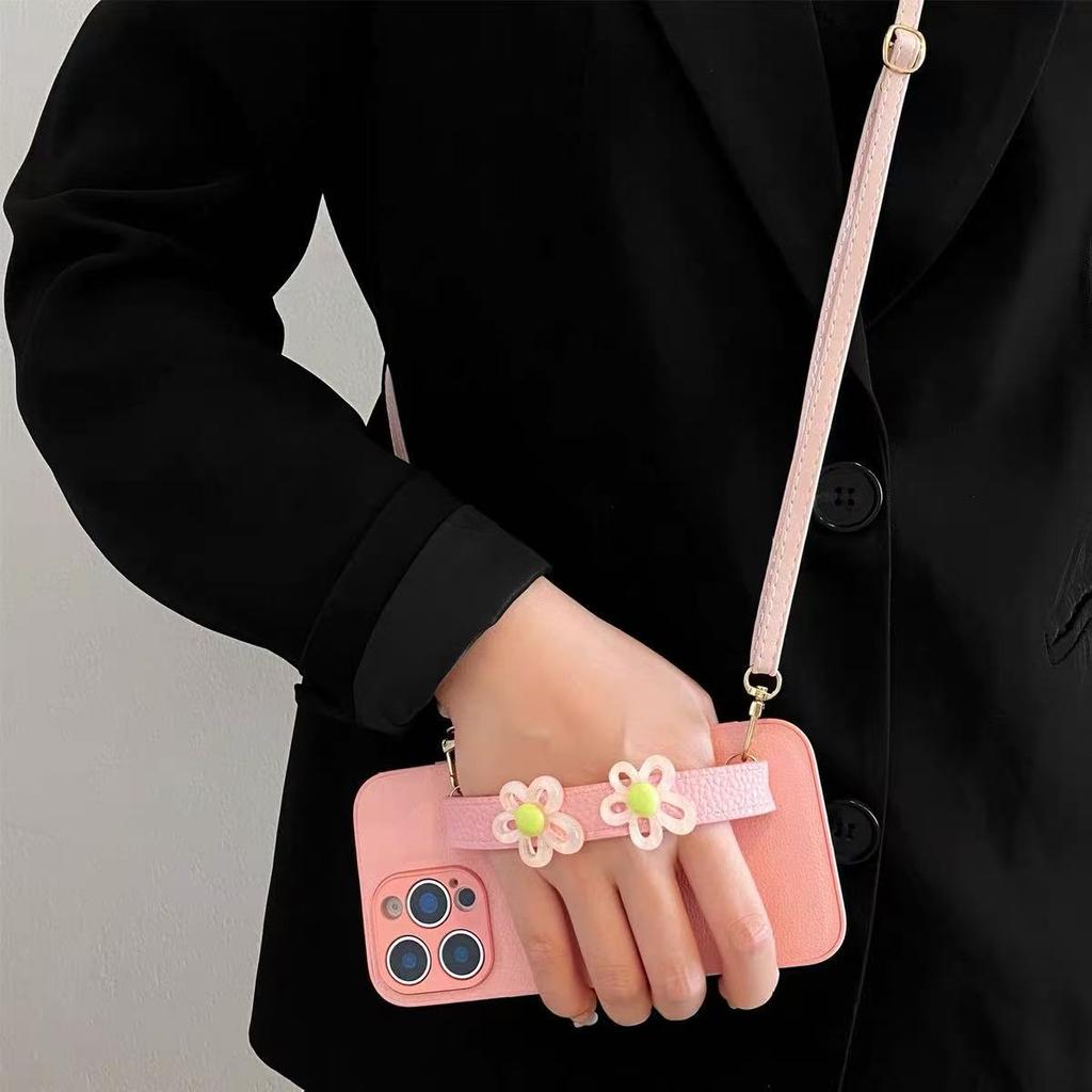 Leather Pattern Flower Wristband Apple 11 Mobile Phone Case Iphone11promax11pro Lanyard S11ultra