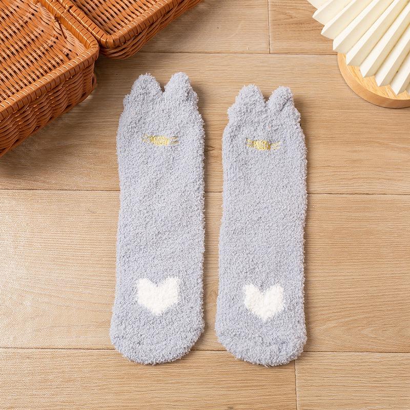 

Ladies Winter Thickened Warm Coral Velvet Stereo Cat Claw Embroidered Home Sleeping Moon Socks 1 pair серый