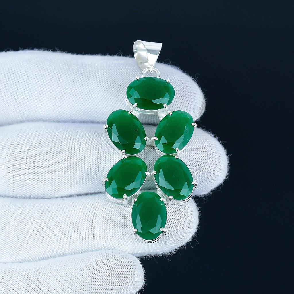 Vackert smaragd ädelstenshänge 925 Sterlingsilver - Handgjord design, Smycken för vardagsbruk, Unikt smaragdhänge gåva till mamma