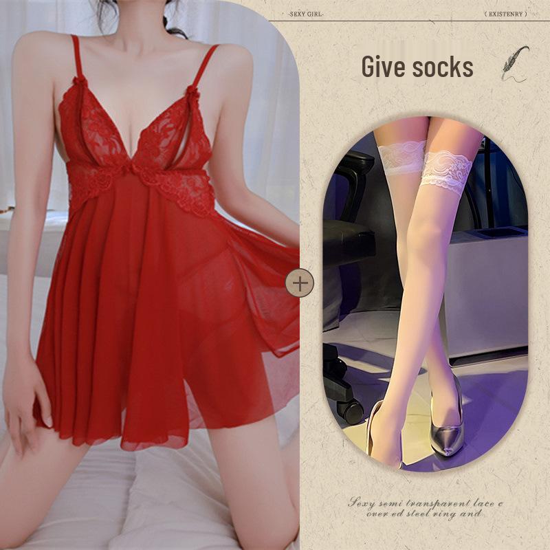Sexy Night Lingerie Temptation Lace Transparent Plussize Open Crotch Sleepwear