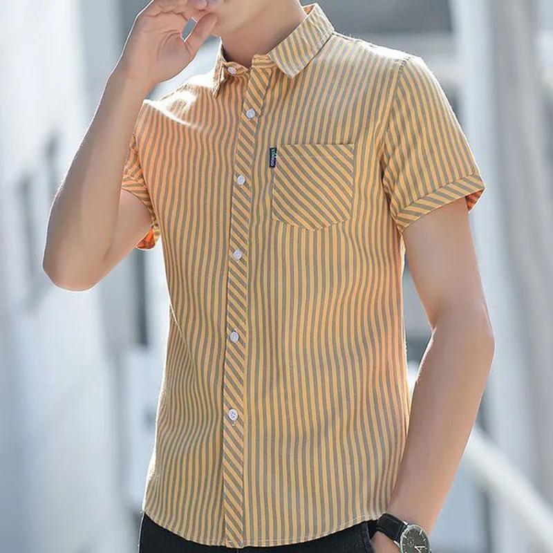 Herren Sommer Kurzarm Kariertes Hemd Jugend Hübsches Slim Button Top