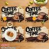 4 Peças de Jogos Americanos Estampados com Padrão Tema Hora do Café Isolamento Térmico e Laváveis Adequados para Festas de Feriado Decoração de Dança Mesa de Cozinha Familiar D